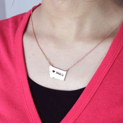 Custom Montana State Shaped Necklaces With Heart Name Rose Gold - Custom Jewellery By All Uniqueness
