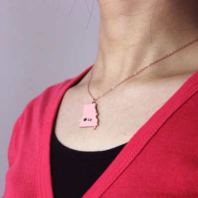 Custom Missouri State Shaped Necklaces With Heart Name Rose Gold - Custom Jewellery By All Uniqueness