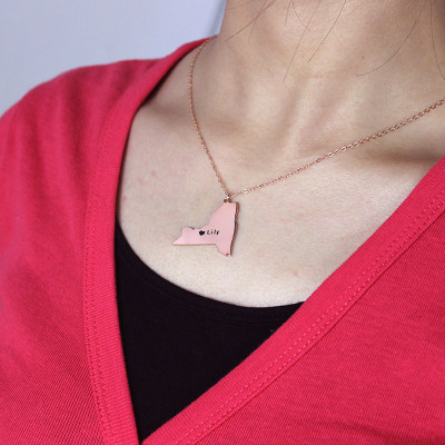 NY State Shaped Necklaces With Heart Name Rose Gold - Custom Jewellery By All Uniqueness