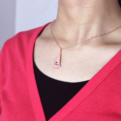 Custom New Hampshire State Shaped Necklaces With Heart Name Rose Gold - Custom Jewellery By All Uniqueness