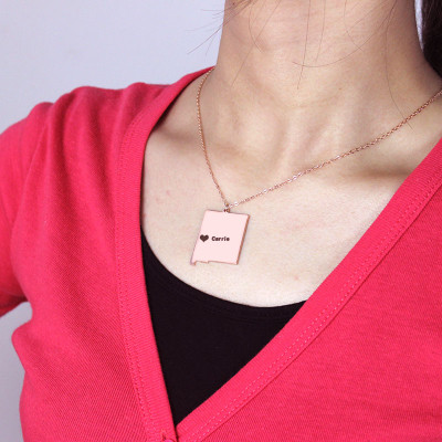 Custom New Mexico State Shaped Necklaces With Heart Name Rose Gold - Custom Jewellery By All Uniqueness