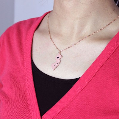 Custom New Jersey State Shaped Necklaces With Heart Name Rose Gold - Custom Jewellery By All Uniqueness