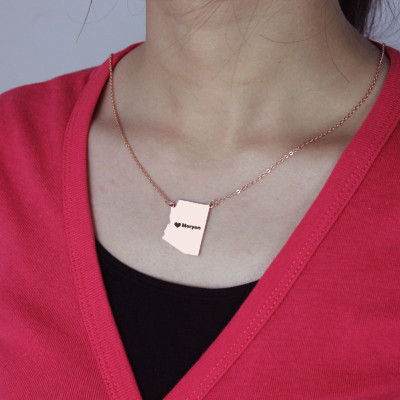 Custom Arizona State Shaped Necklaces With Heart Name Rose Gold - Custom Jewellery By All Uniqueness