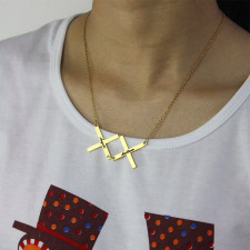 All Uniqueness: Gold Plated Greek Double Cross Name Necklace