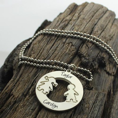Circle Necklace With Engraved Children Name Charms Silver - Custom Jewellery By All Uniqueness