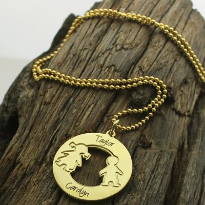Circle Necklace Engraved Children Name Charms Gold Plated Silver925 - Custom Jewellery By All Uniqueness