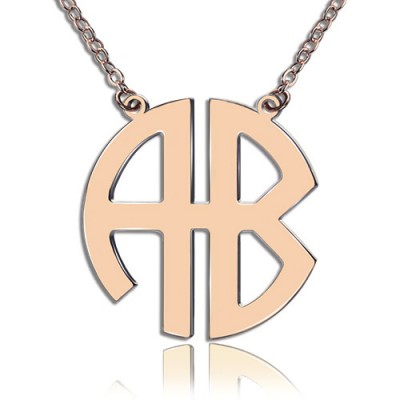 Two Initial Block Monogram Pendant Necklace Solid Rose Gold - Custom Jewellery By All Uniqueness