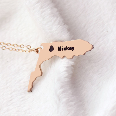 Custom Florida State USA Map Necklace With Heart Name Rose Gold - Custom Jewellery By All Uniqueness