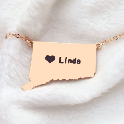 Connecticut Connecticut State Shaped Necklaces With Heart Name Rose Gold - Custom Jewellery By All Uniqueness