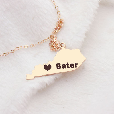 Custom Kentucky State Shaped Necklaces With Heart Name Rose Gold - Custom Jewellery By All Uniqueness