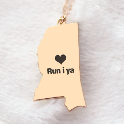 Mississippi State Shaped Necklaces With Heart Name Rose Gold - Custom Jewellery By All Uniqueness