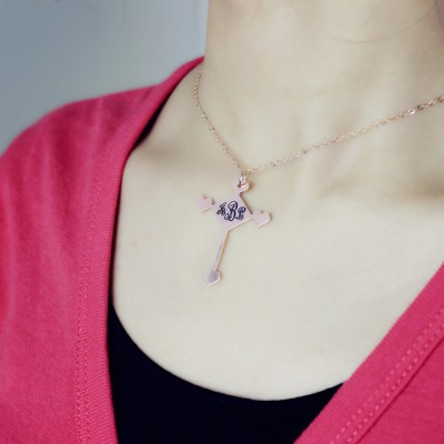 Custom Rose Gold Plated Cross Monogram Necklace - Custom Jewellery By All Uniqueness