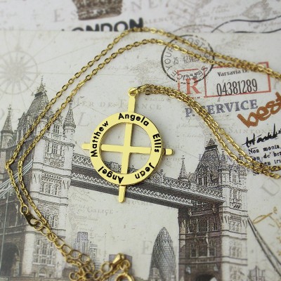 Gold Plated Silver Latin Style Circle Cross Necklace with Any Names - Custom Jewellery By All Uniqueness