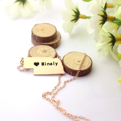 Custom Nebraska State Shaped Necklaces With Heart Name Rose Gold - Custom Jewellery By All Uniqueness