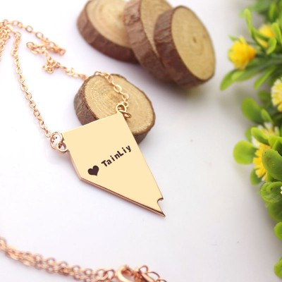 Custom Nevada State Shaped Necklaces With Heart Name Rose Gold - Custom Jewellery By All Uniqueness