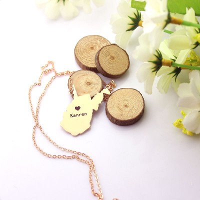 West Virginia State Shaped Necklaces With Heart Name Rose Gold - Custom Jewellery By All Uniqueness