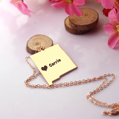 Custom New Mexico State Shaped Necklaces With Heart Name Rose Gold - Custom Jewellery By All Uniqueness