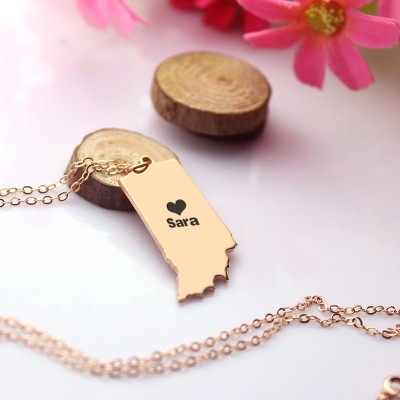 Custom Indiana State Shaped Necklaces With Heart Name Rose Gold - Custom Jewellery By All Uniqueness
