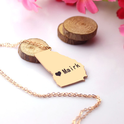 Custom Georgia State Shaped Necklaces With Heart Name Rose Gold - Custom Jewellery By All Uniqueness
