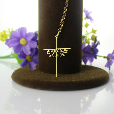 Gold Plated 952 Silver Cross Name Necklaces with Rose - Custom Jewellery By All Uniqueness