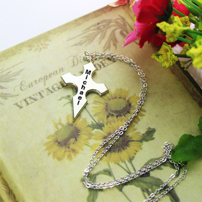 Silver Conical Shape Cross Name Necklace - Custom Jewellery By All Uniqueness