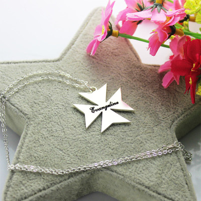 Silver Maltese Cross Name Necklace - Custom Jewellery By All Uniqueness