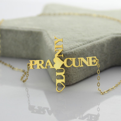 Two Name Cross Necklace Gold Plated 925 Silver - Custom Jewellery By All Uniqueness