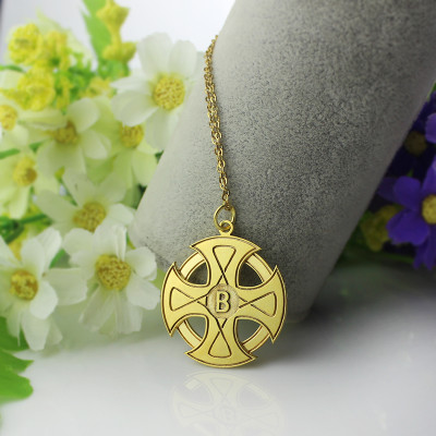 Engraved Celtic Cross Necklace Gold Plated 925 Silver - Custom Jewellery By All Uniqueness