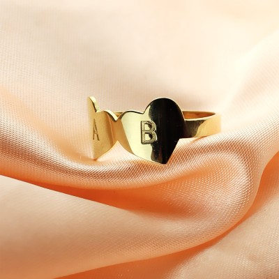 Custom Double Heart Ring Engraved Letter Gold Plated - Custom Jewellery By All Uniqueness