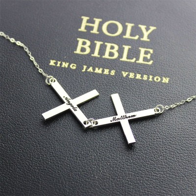 Silver Greece Double Cross Name Necklace - Custom Jewellery By All Uniqueness