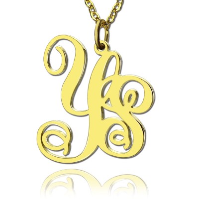 Gold Plated Vine Font 2 Initial Monogram Necklace - Custom Jewellery By All Uniqueness
