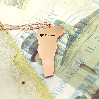 Custom Vermont State USA Map Necklace With Heart Name Rose Gold - Custom Jewellery By All Uniqueness