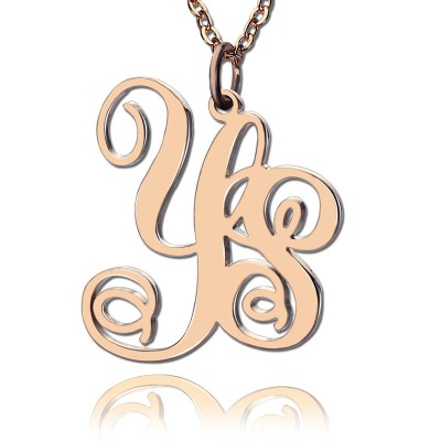 Rose Gold Plated Vine Font 2 Initial Monogram Necklace - Custom Jewellery By All Uniqueness