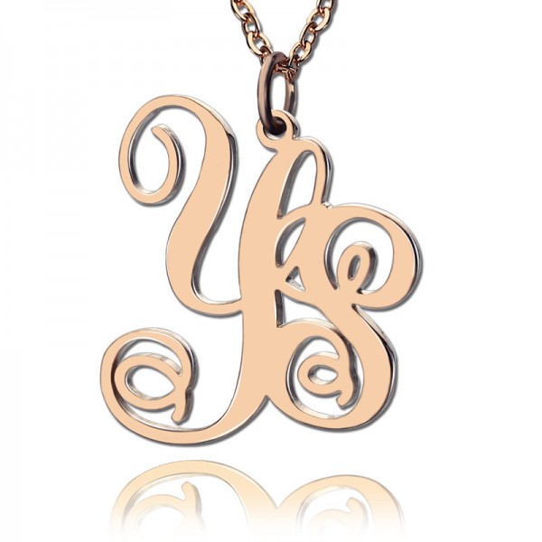 Rose Gold Plated Vine Font 2 Initial Monogram Necklace - Custom Jewellery By All Uniqueness