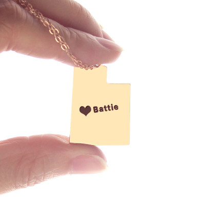 Custom Utah State Shaped Necklaces With Heart Name Rose Gold - Custom Jewellery By All Uniqueness