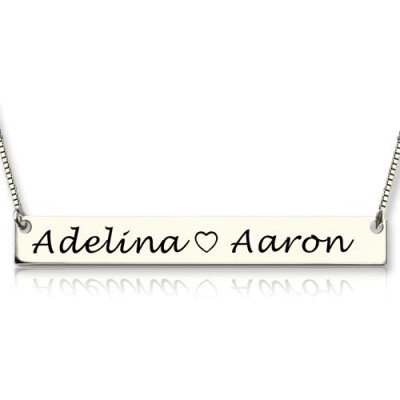 Couple Bar Necklace Engraved Name Silver - Custom Jewellery By All Uniqueness