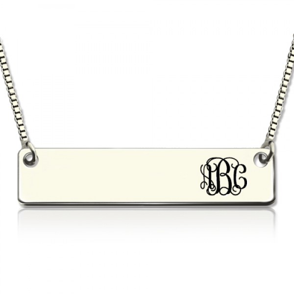 Engraved Monogram Initial Bar Necklace Silver - Custom Jewellery By All Uniqueness