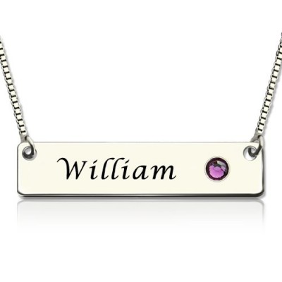 Nameplate Bar Necklace with Birthstone Silver - Custom Jewellery By All Uniqueness