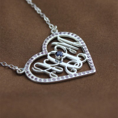 Silver Heart Birthstone Monogram Necklace - Custom Jewellery By All Uniqueness