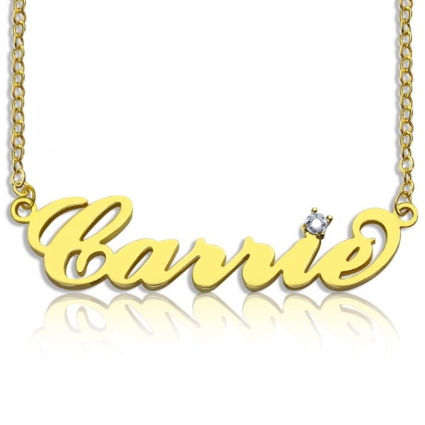 Carrie Nameplate Necklace with Birthstone Gold Plated - Custom Jewellery By All Uniqueness