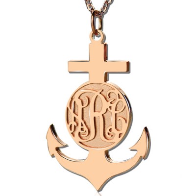 Rose Gold Anchor Cross Monogram Initial Pendant - Custom Jewellery By All Uniqueness