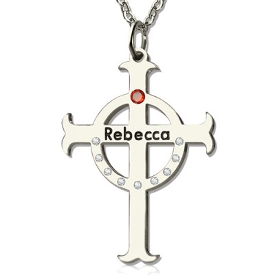 Circle Cross Necklaces with Birthstone Name Silver - Custom Jewellery By All Uniqueness
