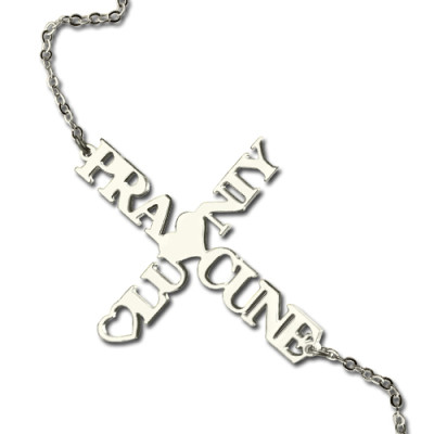 Two Name Cross Necklace Silver - Custom Jewellery By All Uniqueness