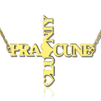 Two Name Cross Necklace Gold Plated 925 Silver - Custom Jewellery By All Uniqueness