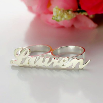 Allegro Two Finger Name Ring Silver - Custom Jewellery By All Uniqueness