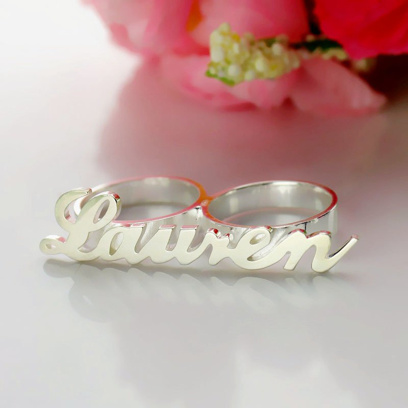 Personalized 14k Gold Plate Silver 2 Finger Any Name Ring – My Personal  Jewelry
