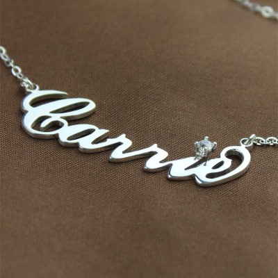Silver Carrie Name Necklace With Birthstone - Custom Jewellery By All Uniqueness