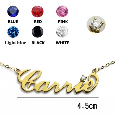 Carrie Nameplate Necklace with Birthstone Gold Plated - Custom Jewellery By All Uniqueness
