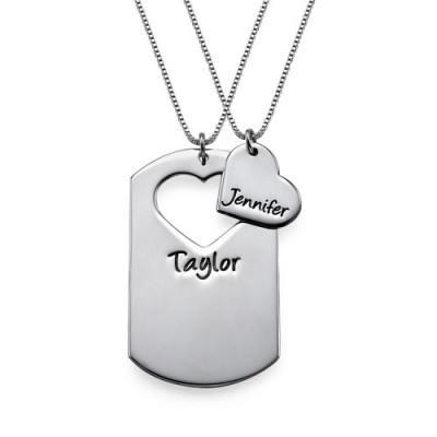 Couples Dog Tag Necklace With Cut Out Heart - Custom Jewellery By All Uniqueness