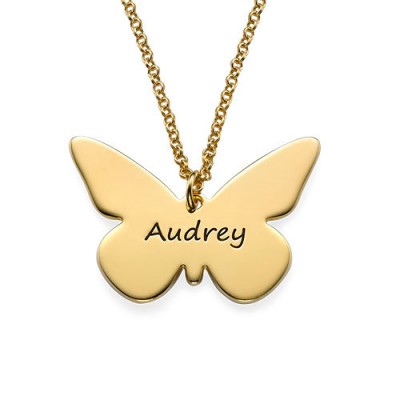 Engraved Gold Plated Pendant - Butterfly - Custom Jewellery By All Uniqueness